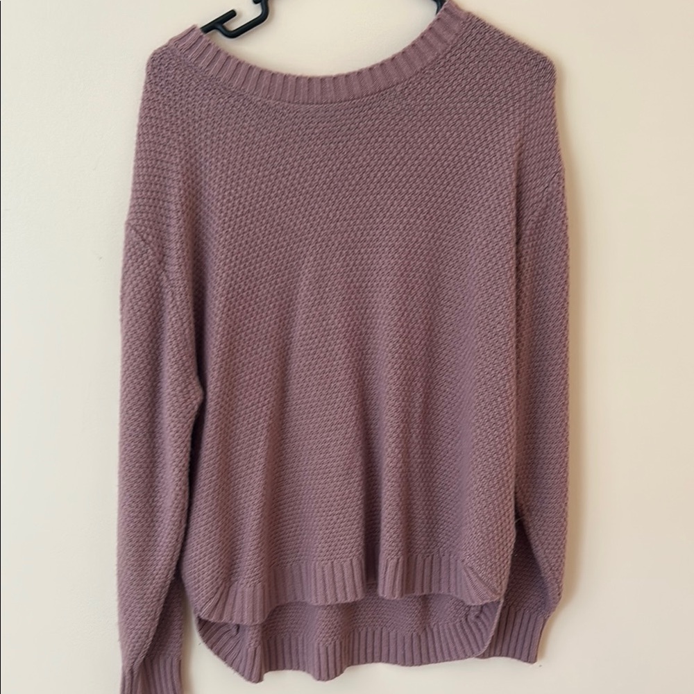 Zenana Outfitters Pink Crewneck Sweater with Ribbed Texture